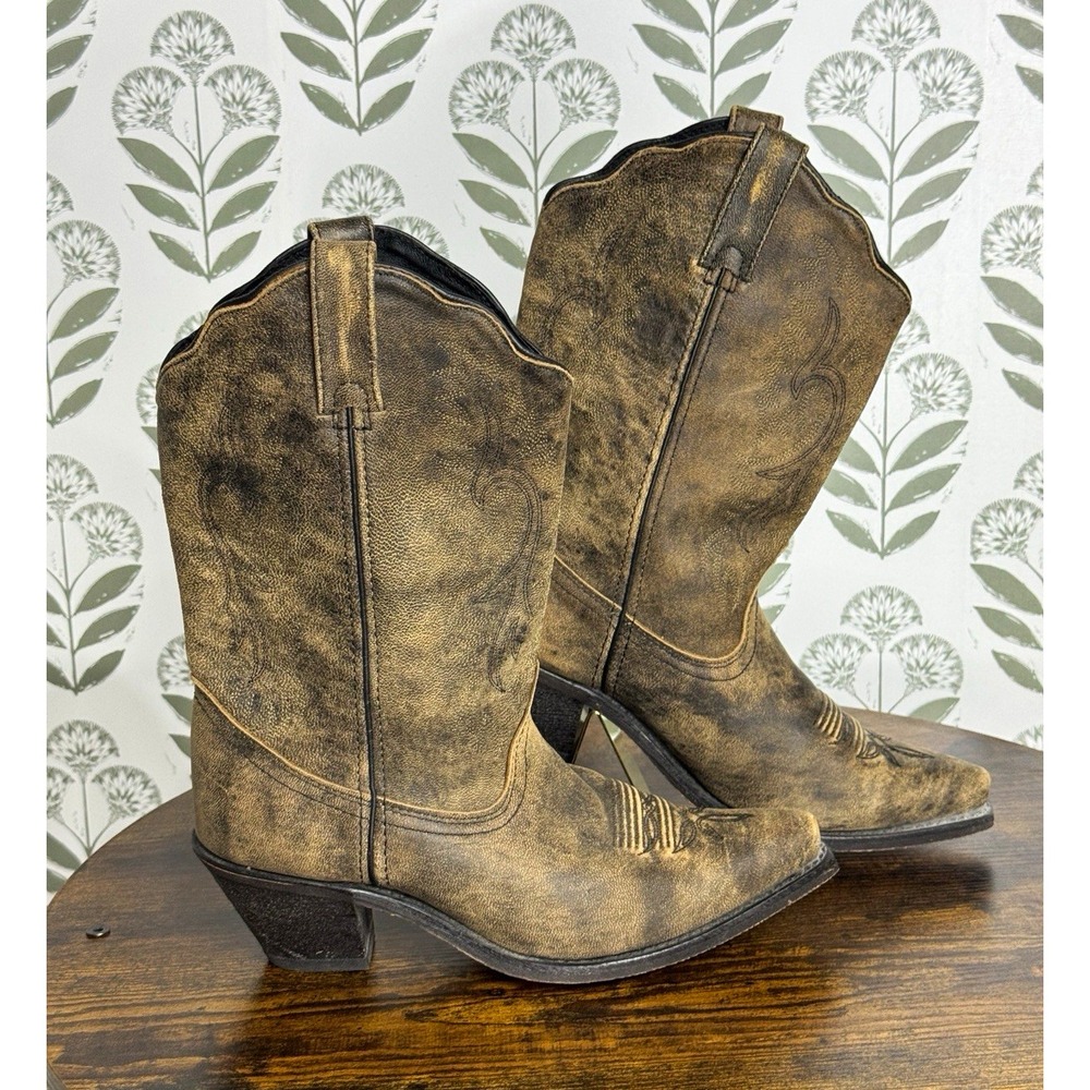 Rockin Country RC5031 Women's Brown Leather Cowboy Embroidered Boots 10